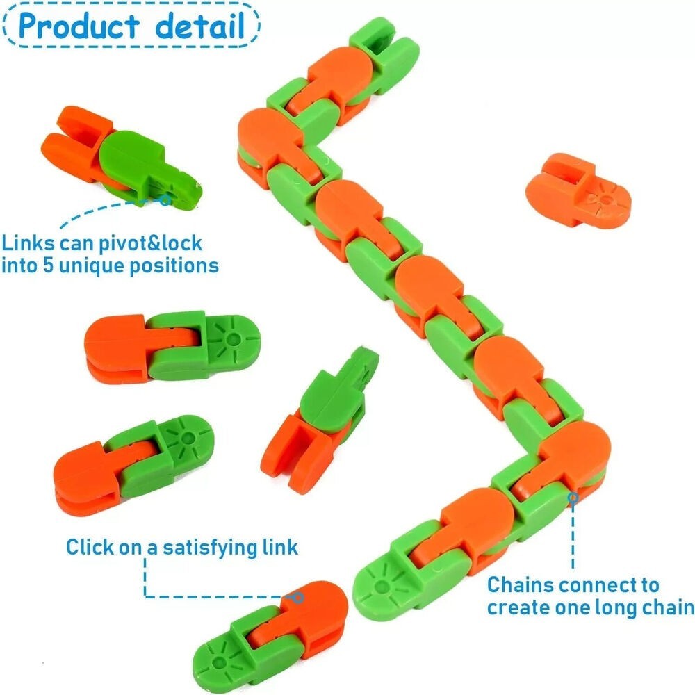 6 Pack 24 Links Wacky Tracks Snap and Click Fidget Toys, Finger Sensory