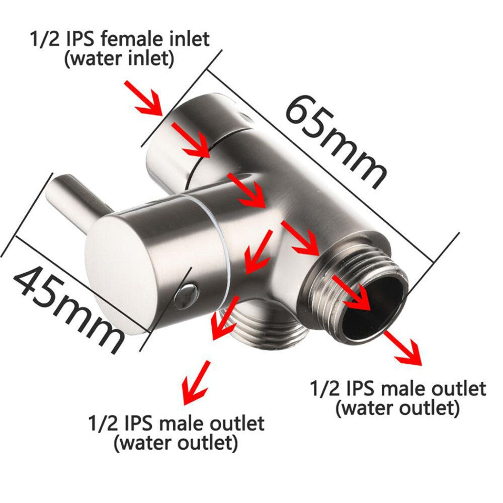 Shower Hose Splitter Bathroom Angle Valve 2 Way Chrome Shower Arm Diverter UK