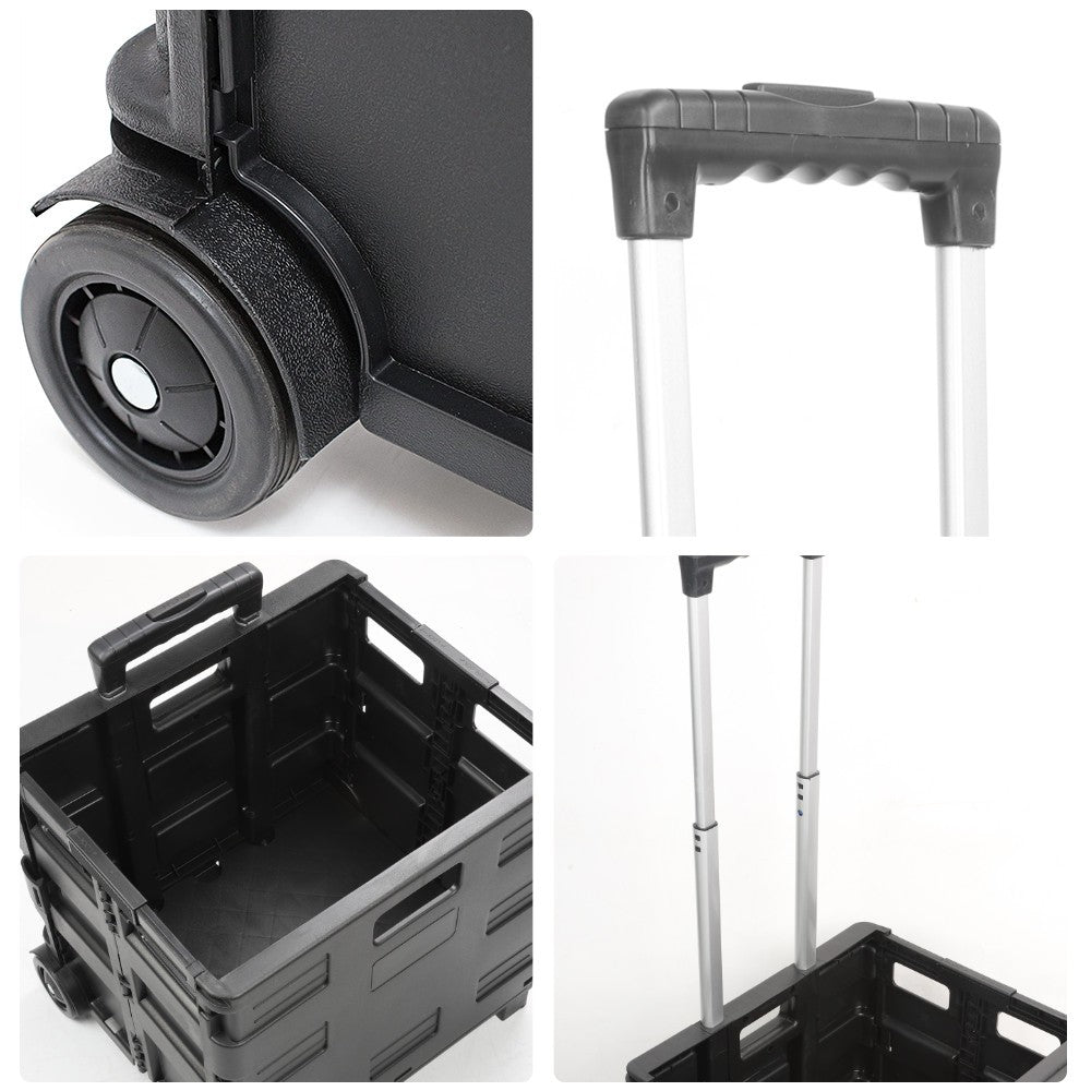 45L Folding Boot Cart Shopping Trolley Fold Up Storage Box Wheels Crate Foldable