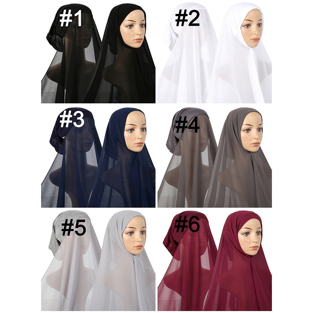 Hijab with Cap Women Chiffon Hijab Modal Cotton Caps Solid Chiffon Shawl Turban