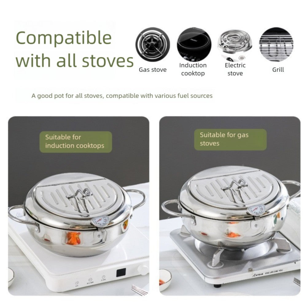Stainless Steel Tempura Fryer Pan Japanese Deep Frying Pan  Kitchen