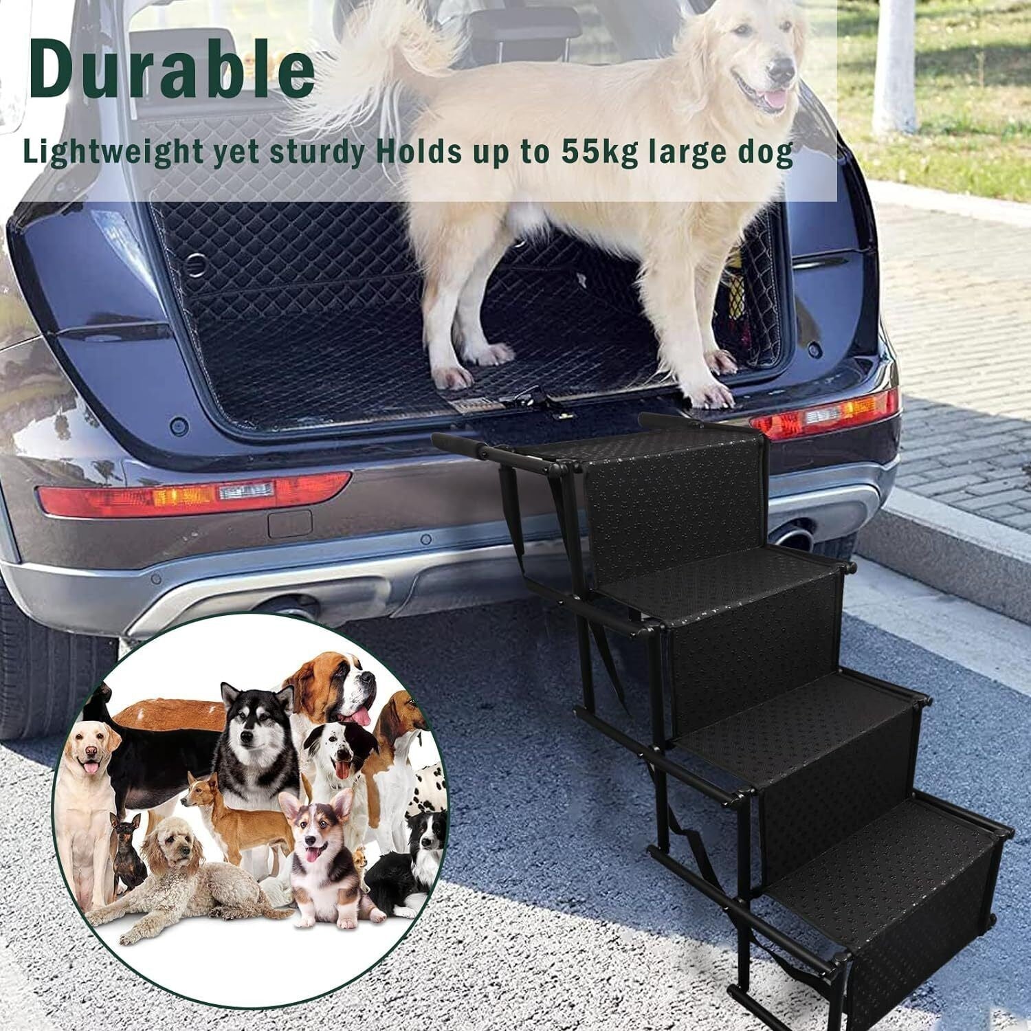 Folding 4 Stairs Portable Dog Ramp Steps Car Boot Access Ladder for Pet Dog Cat