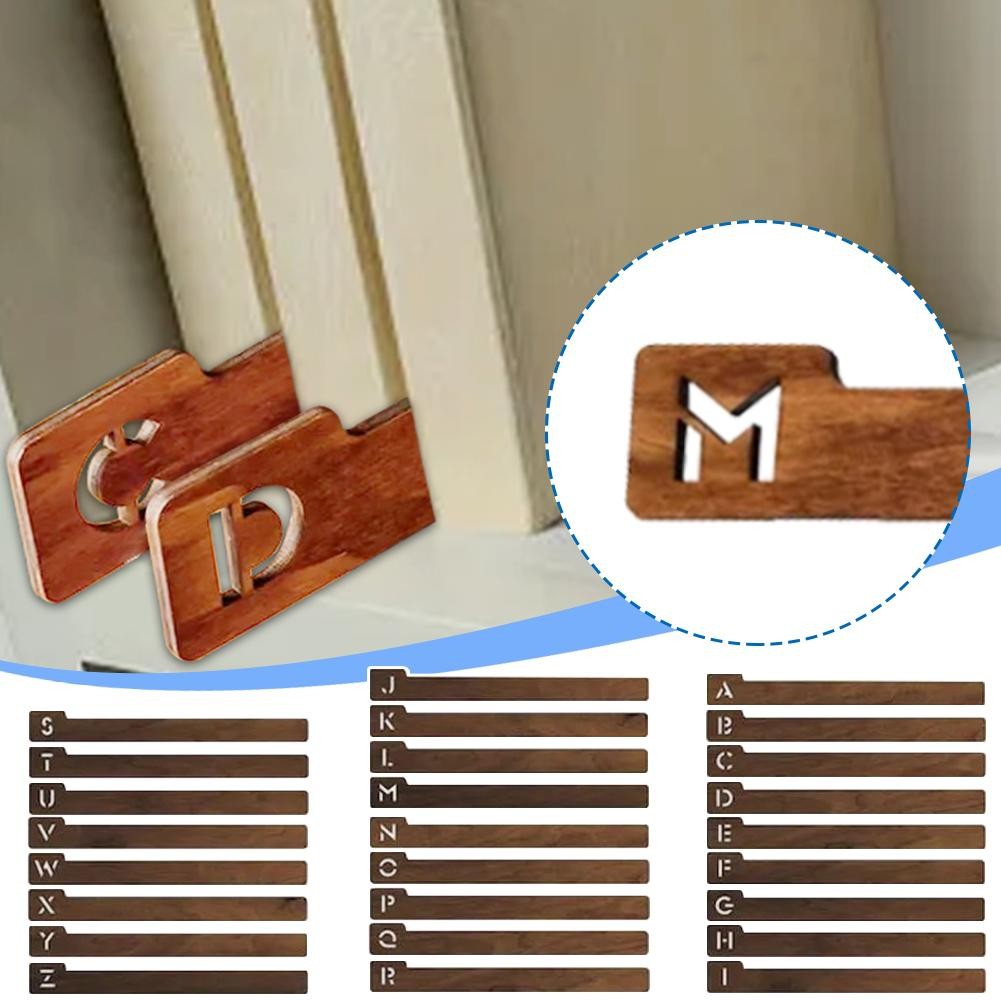 26 Piece Wooden Vinyl Dividers A-Z for Alphabetical Record Organization