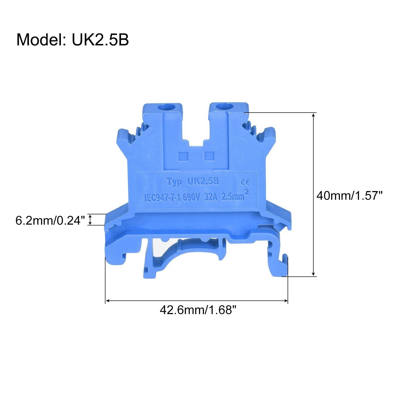 DIN Rail Mount Terminal Blocks Screw Type Clamp Blue UK2.5B Pack of 20