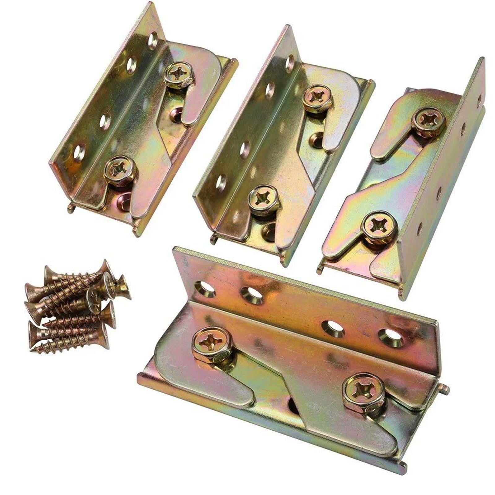 4x Bed Rail Brackets Wooden Bed Frame Connectors Mounting Hardware Easy