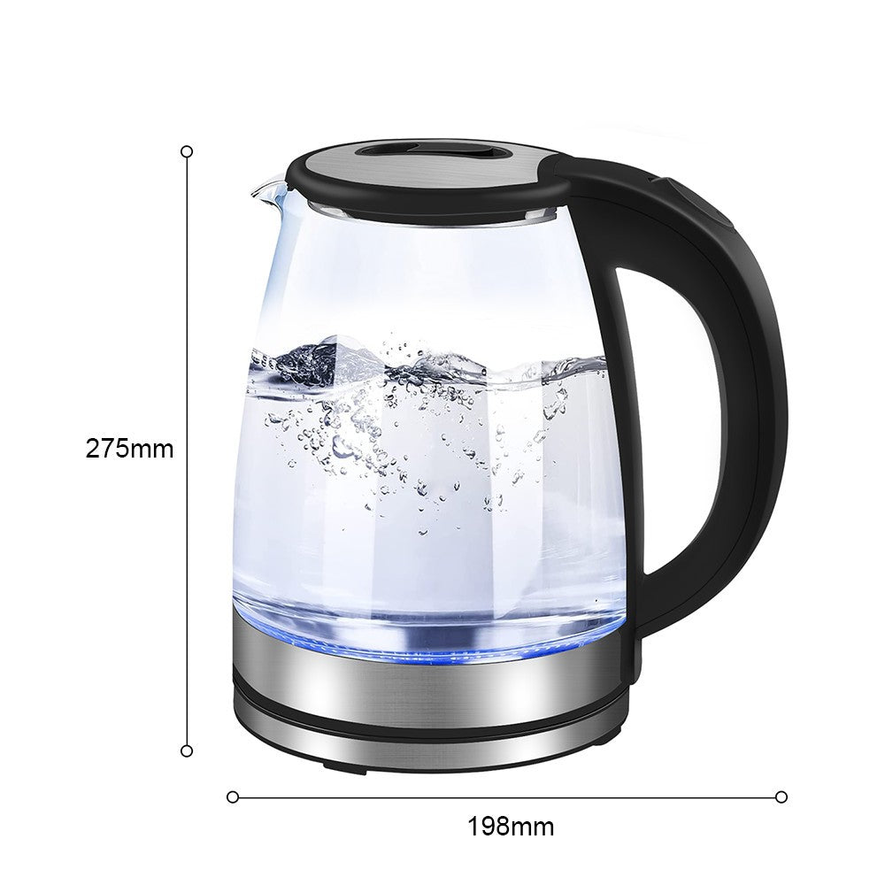 2L Electric Kettle Fast Glass Kettle Boil Quiet 360 Blue LED Boil-Dry Protection