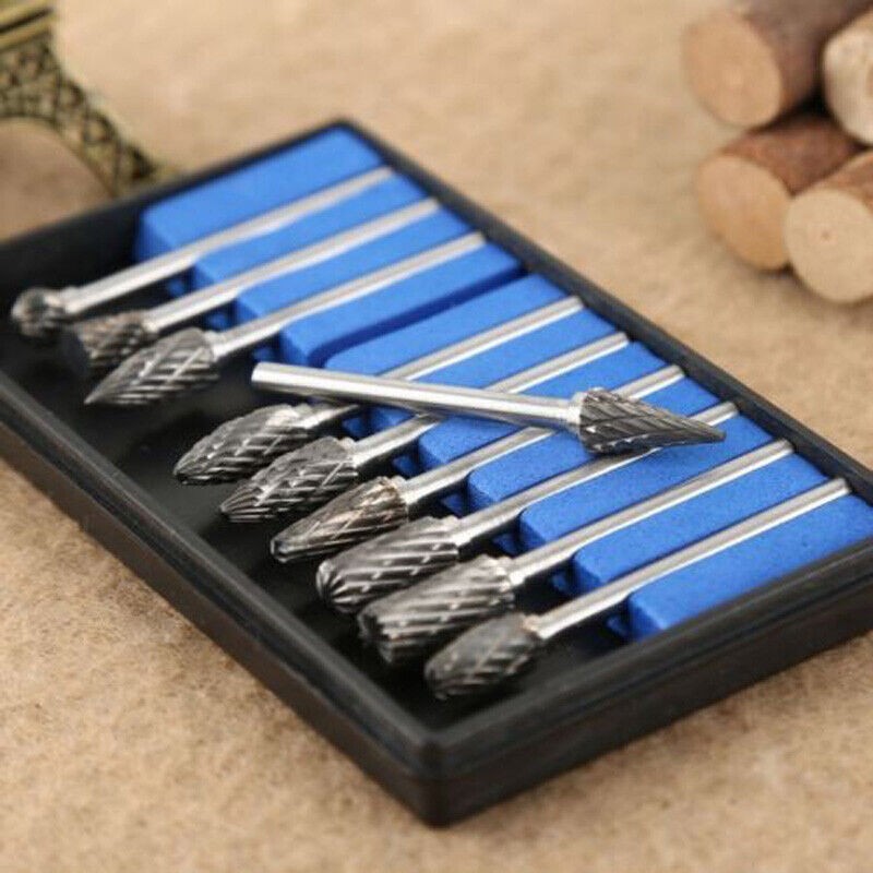 10x 6mm Tungsten Carbide Point Burr Die Grinder Shank Rotary Drill Bits Pack Kit