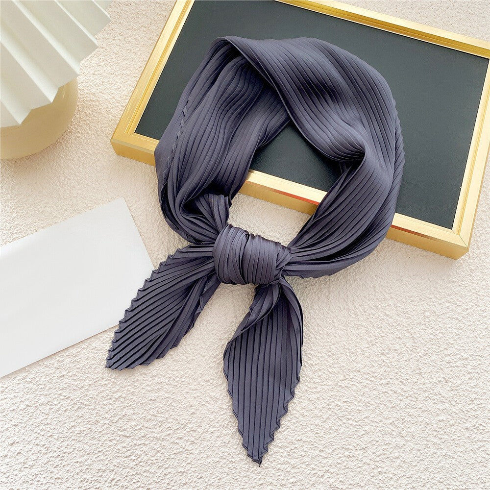 Wrinkled Small Scarf Women's Thin Scarves Pleated Neck Cover Scarves Solid Color