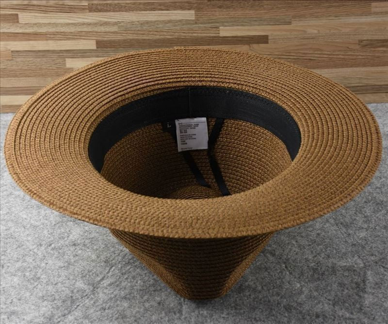 Unisex Mens Women Panama Style Sun Hat Crushable Wide Brim Fedora Straw Hat Cap