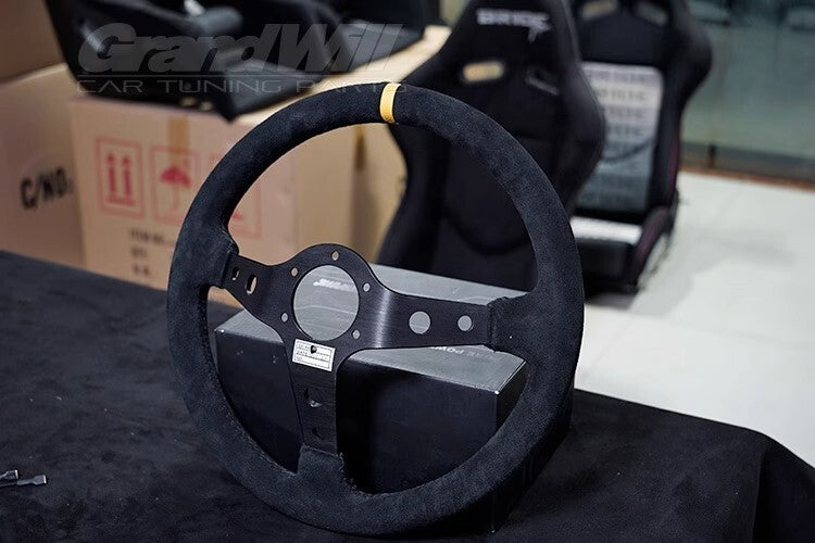 For OMP 350mm 14' Suede Leather Black Deep Cone Racing Sport Steering Wheel
