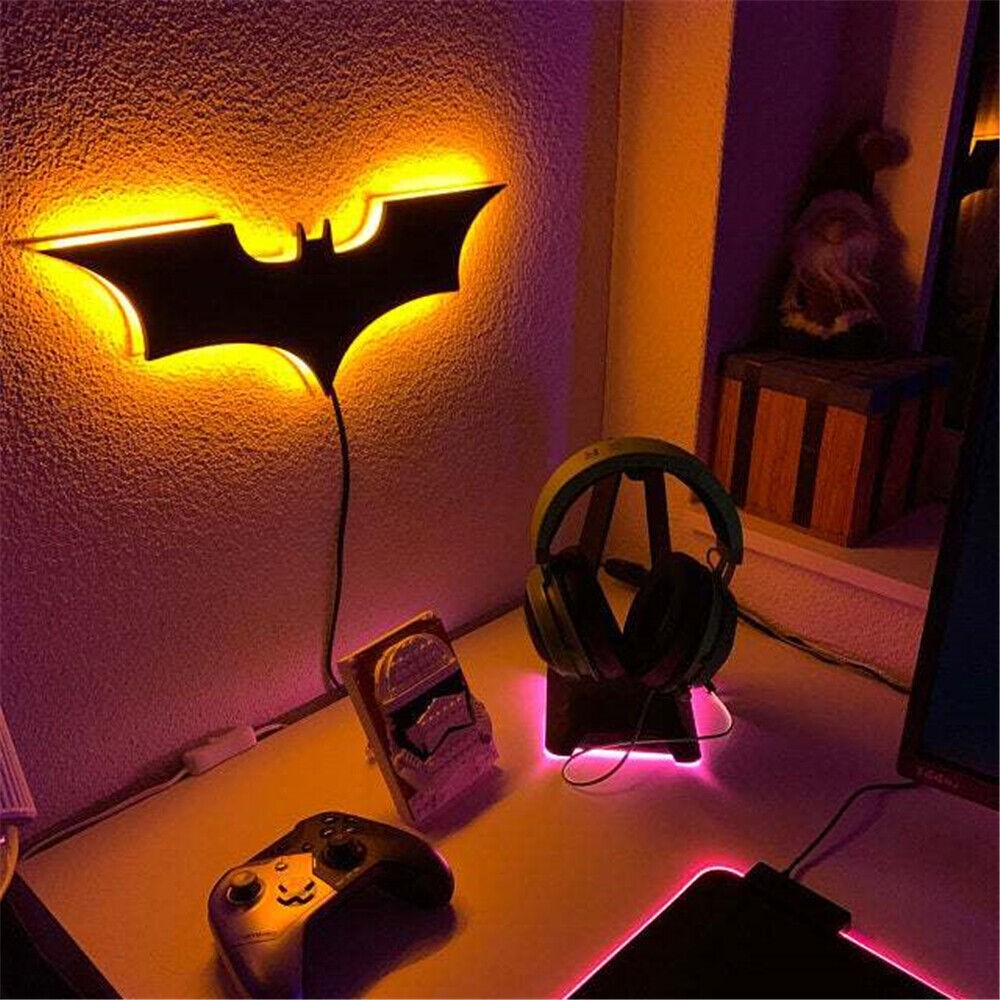 LED Wall Light Superhero Bat Signal Gaming Bedroom USB Neon Night Lamp Decor