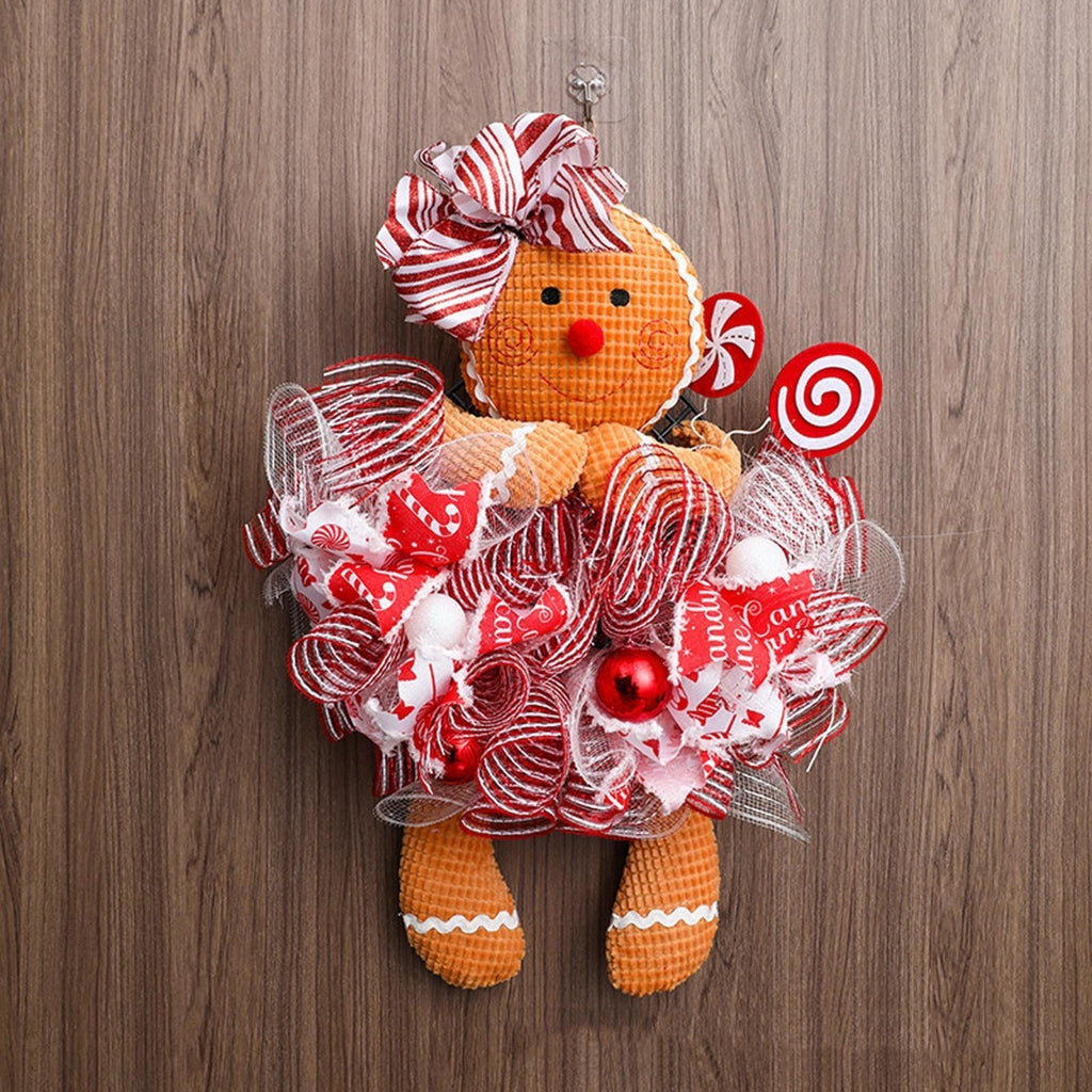 Christmas Gingerbread Man Front Door Decoration Lovely Winter Wreath Ornament