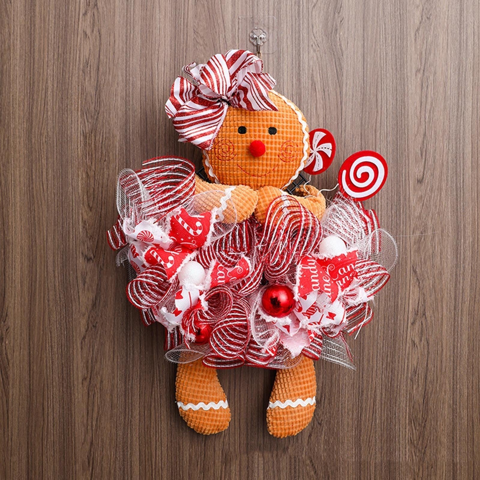 Christmas Gingerbread Man Front Door Decoration Lovely Winter Wreath Ornament