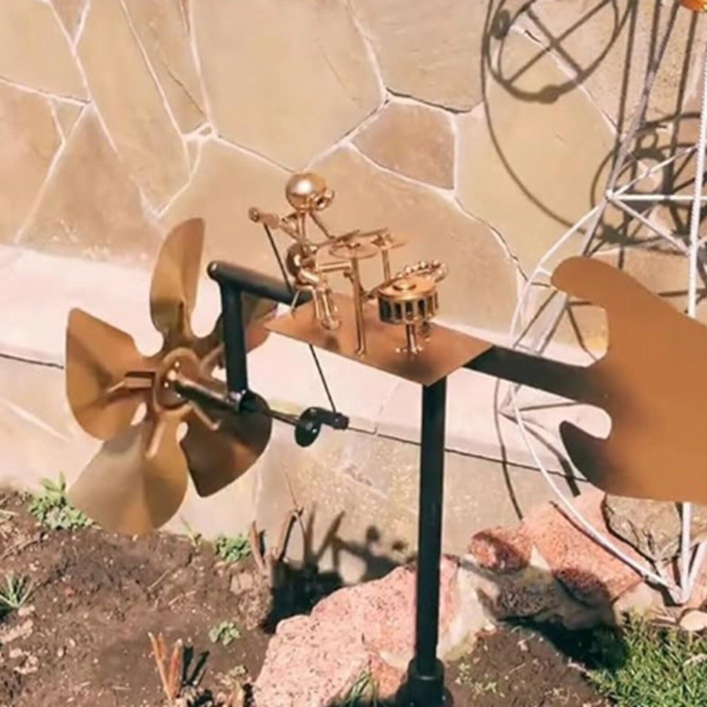 Drummer Windmill Garden Decoration, Handmade Metal Percussionist Windmill