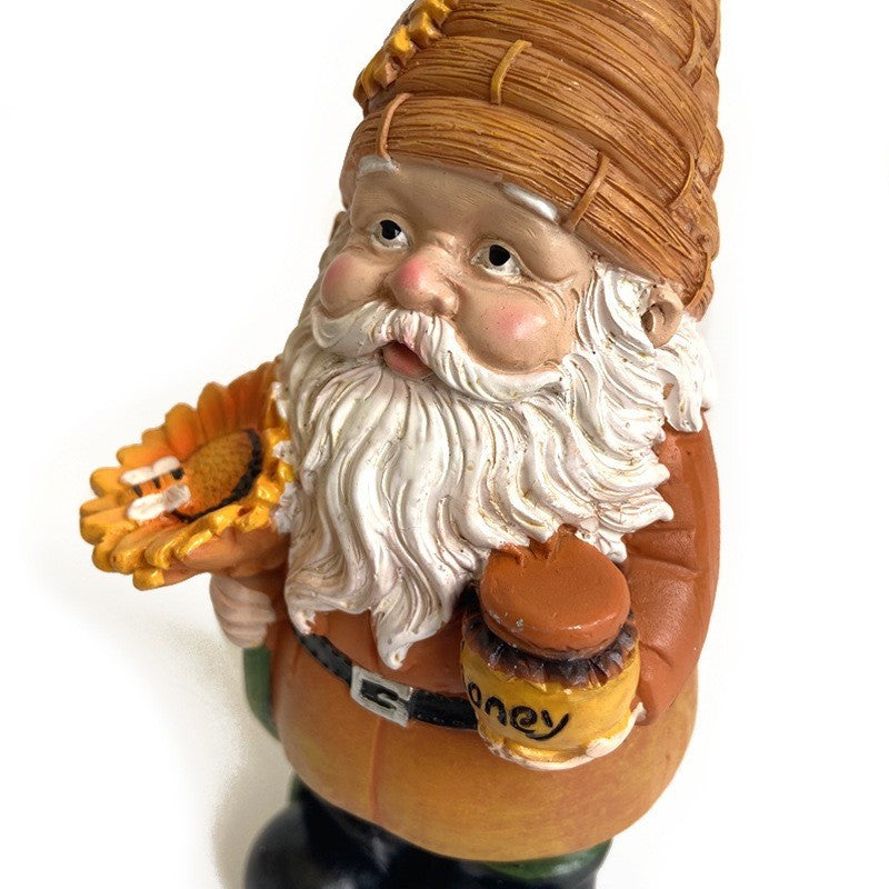 Gnome Garden Statue Dwarf Sunflower Bee Outdoor Yard Home Ornament Gift 15cm