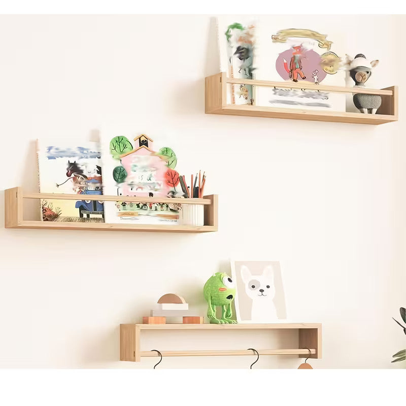3pcs Modern Wall-Mounted Bookshelf & Storage Shelf - Wood Hanging Shelf
