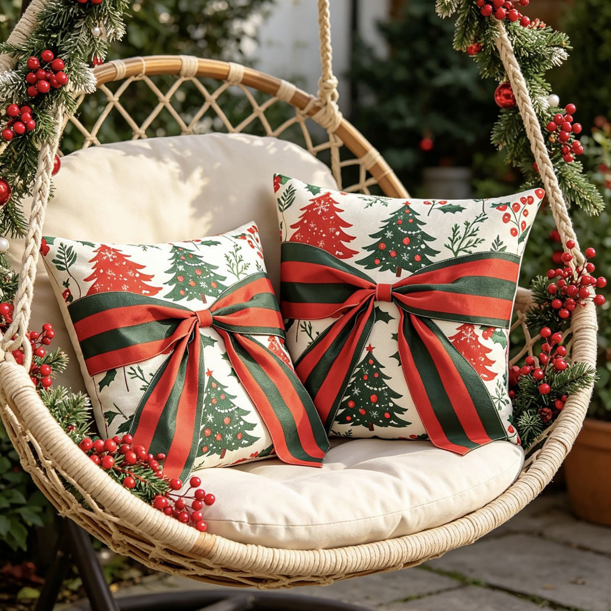 Christmas Cushion Covers with Bows, Sofa Cushion Covers