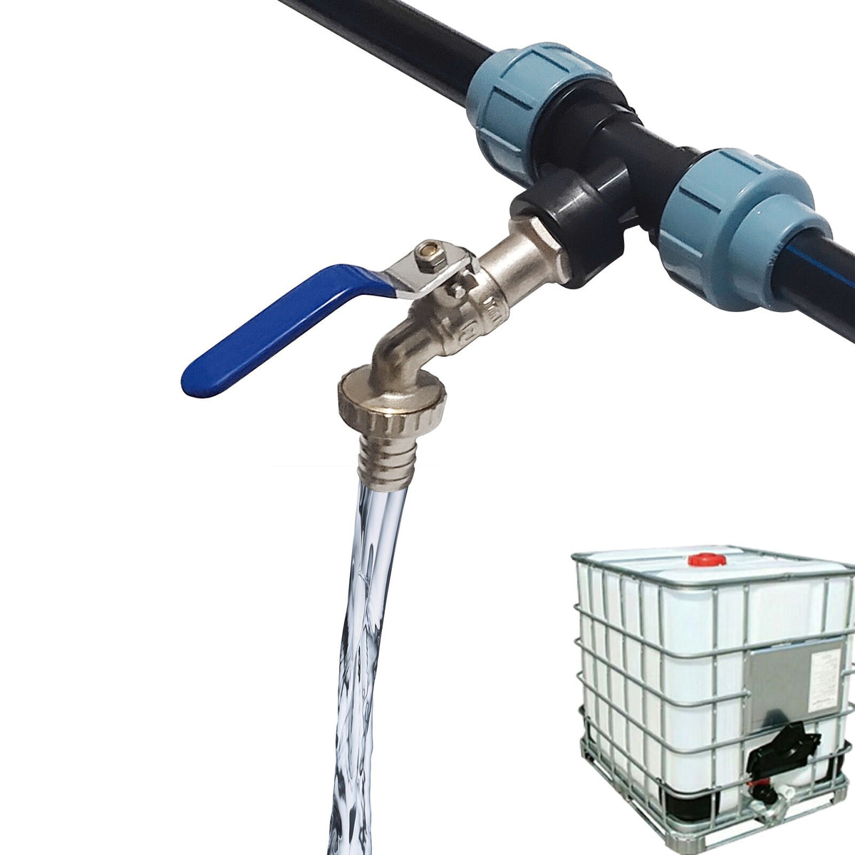 For IBC Adapter connection lever set for 2 Tanks Outlet Tee Connector Tap Valve