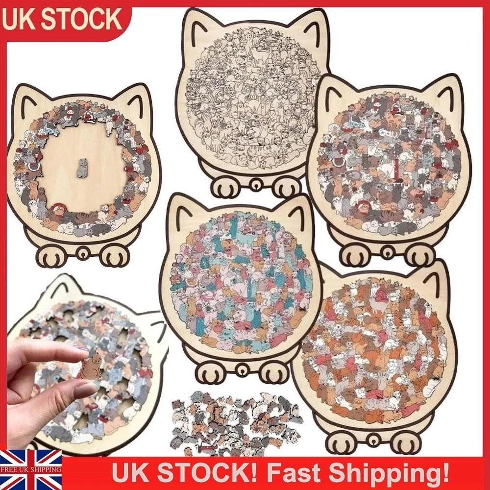 135-Piece Morandi-Colored Cat Shaped Wooden Jigsaw Puzzle, Cats Shaped Puzzles