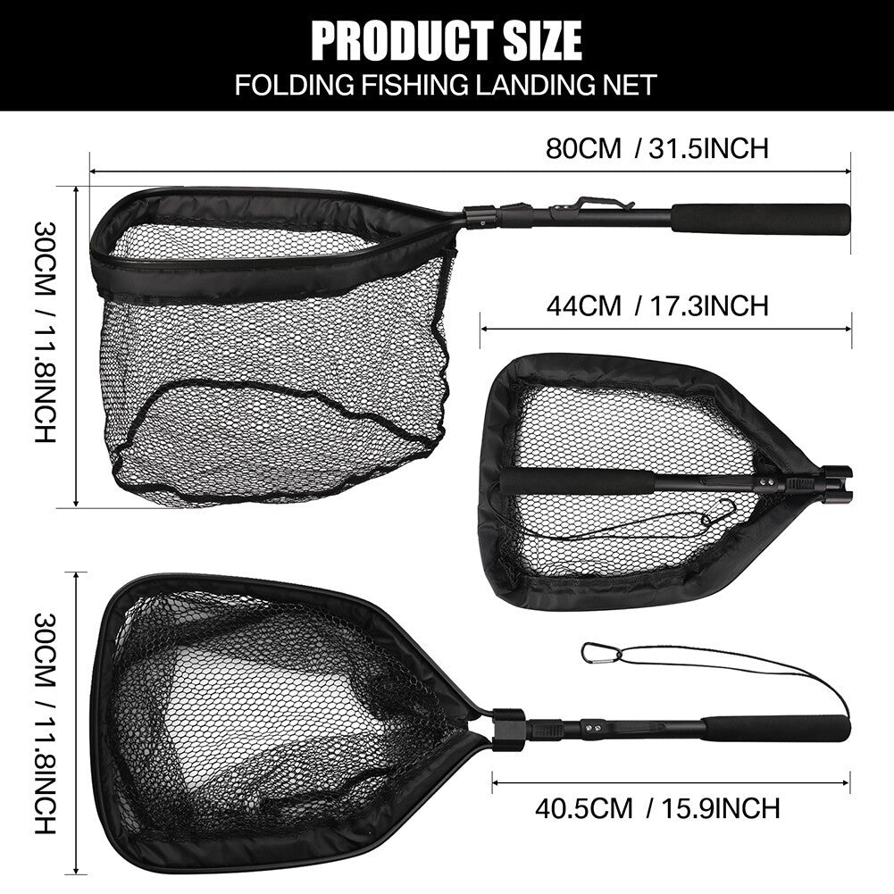 Foldable Floating Telescopic Landing Net Rubber Coated Mesh For Carp Fishing