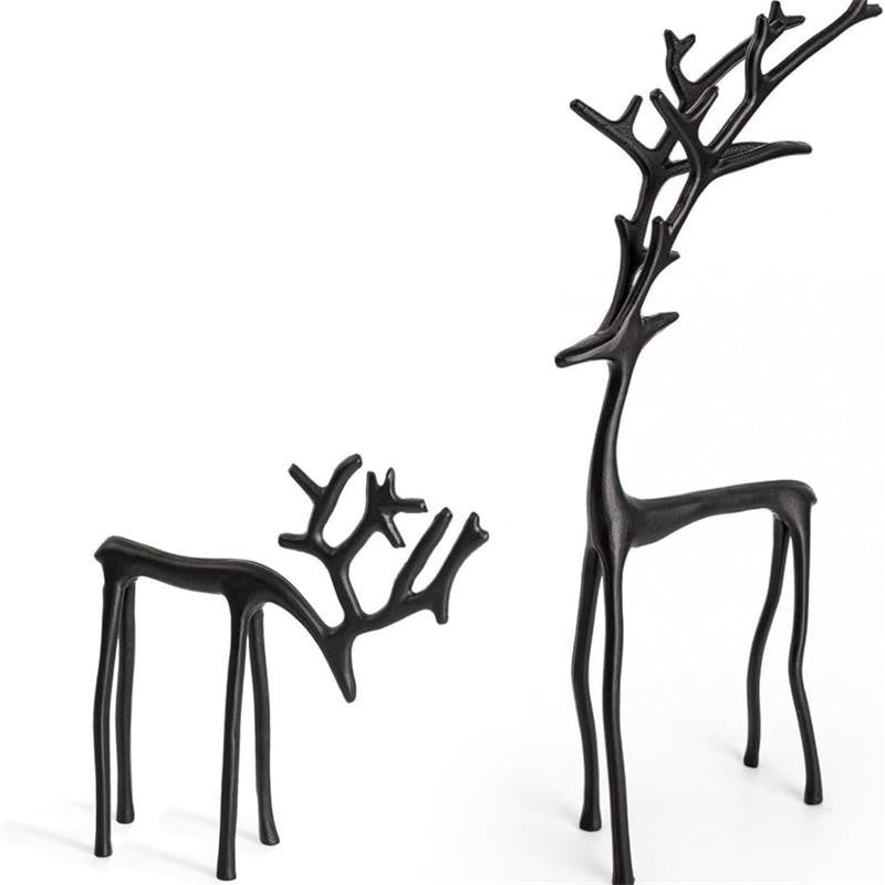Set of 2 Black Reindeer Statues - Modern Xmas Figurines - Elegant Indoor Holiday