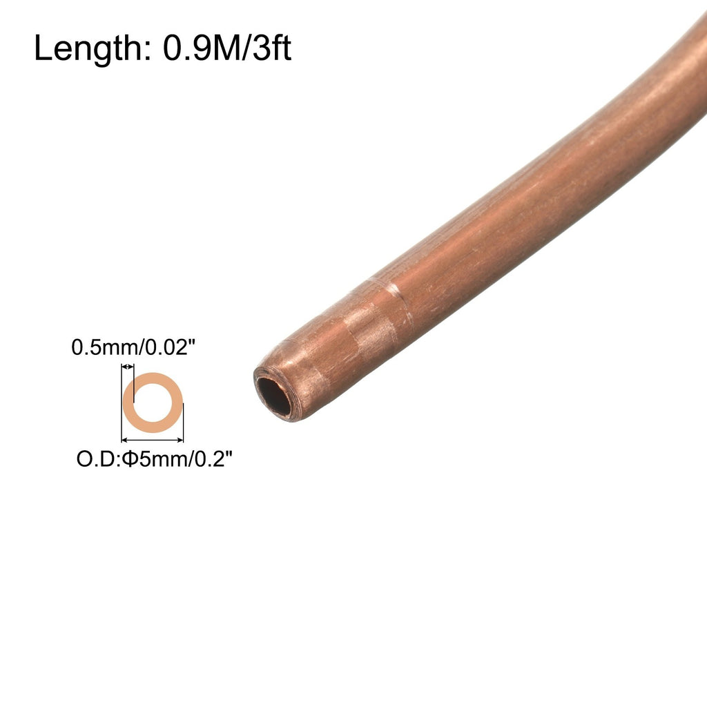 Copper Tube 3/16'' OD x 3.28Ft Refrigeration Flexible Pipe Seamless Hollow