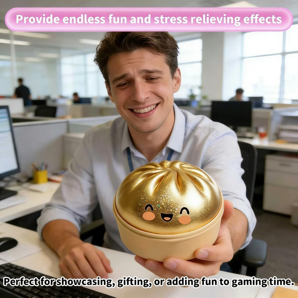 Glitter Dumpling Squishy Toy Stress Relief Fidget Soft Calming Gold