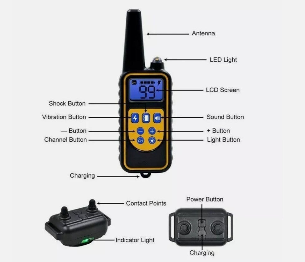 800m Remote-Controlled Electric Dog Training Collar with LCD Display