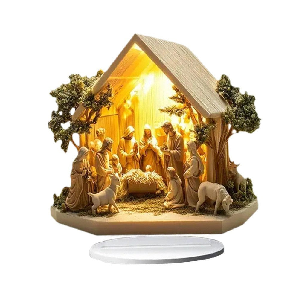 Christmas Nativity Scene Figurine Home Decor Desktop Acrylic Table Ornament UK
