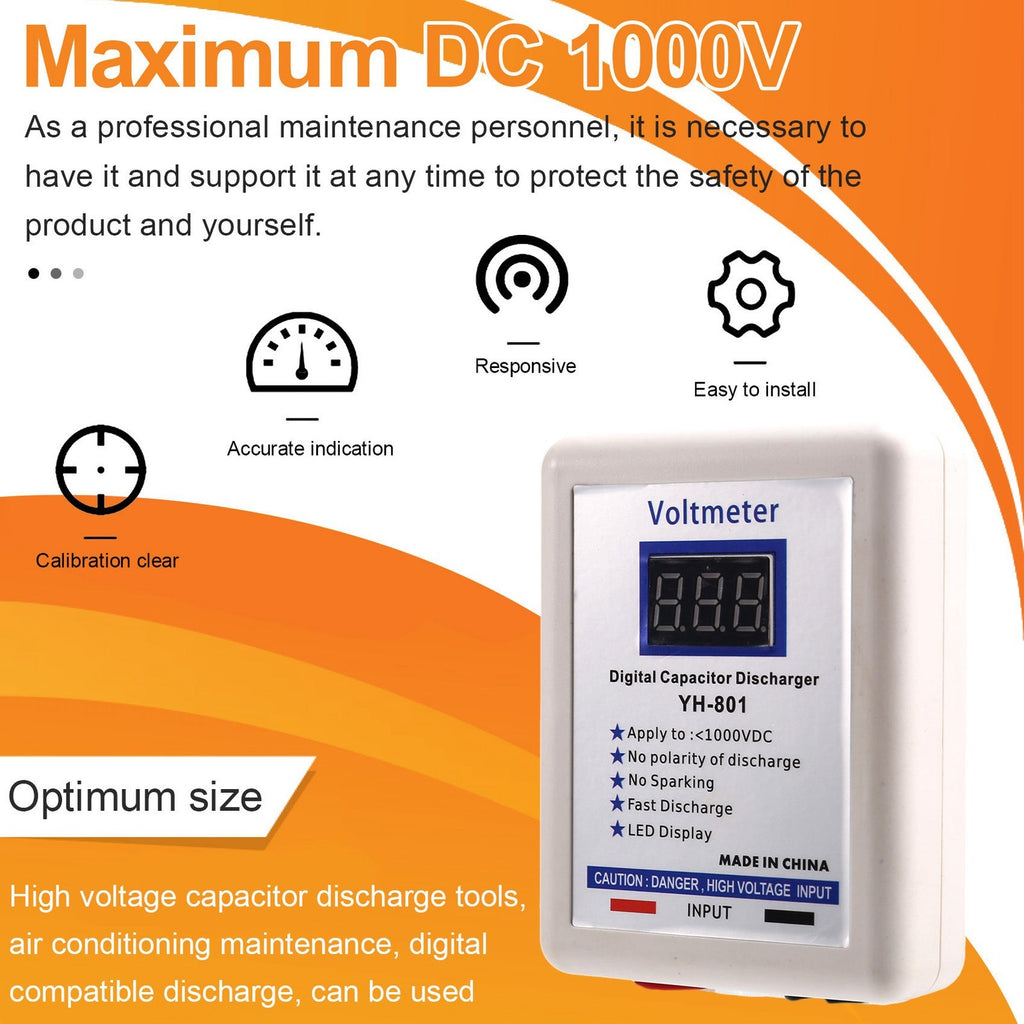 1000V Digital Capacitor Discharger Voltmeter Fast Discharging Tool Tester