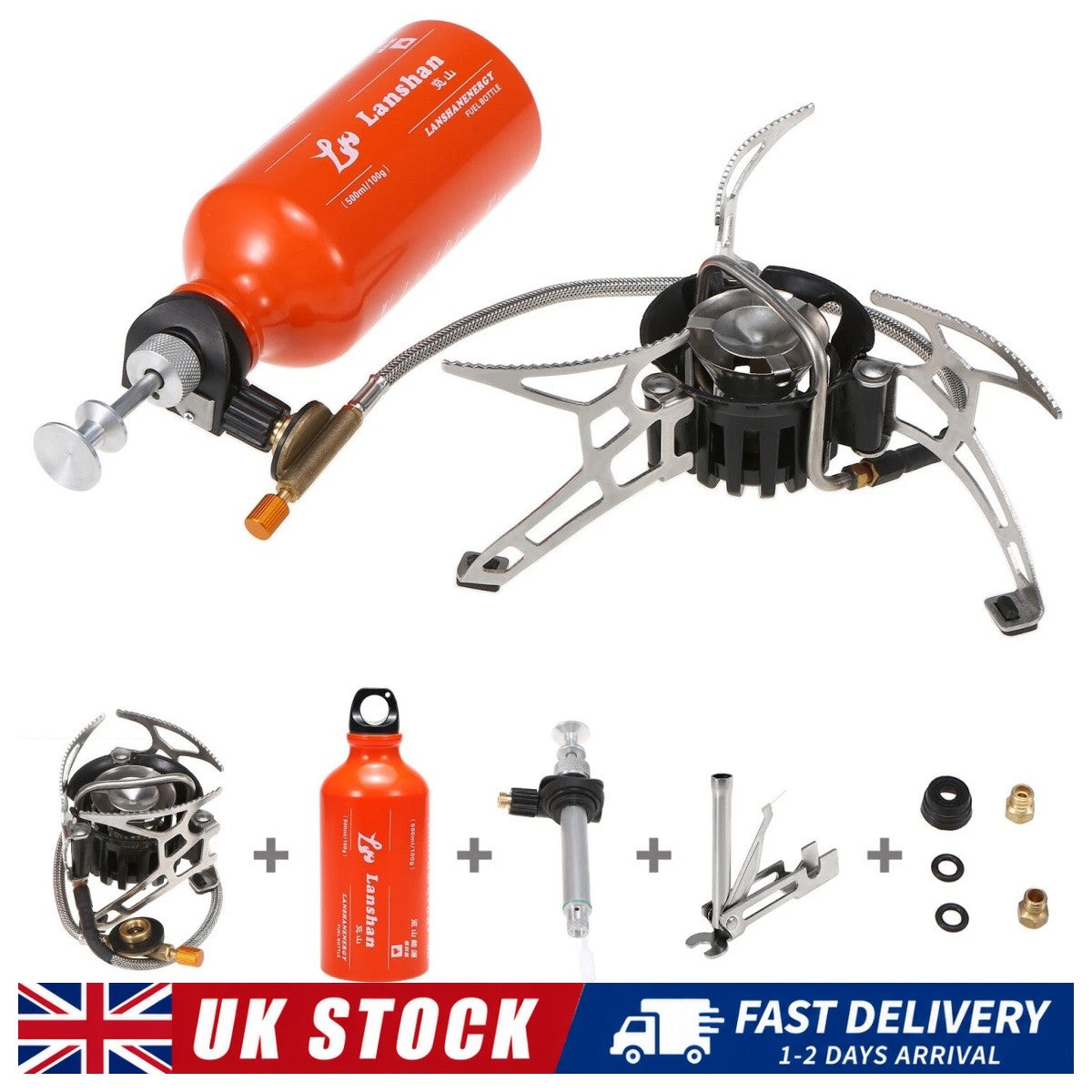 Outdoor Camping Multi Fuel Oil Stove with 500ml Gasoline Fuel Bottle