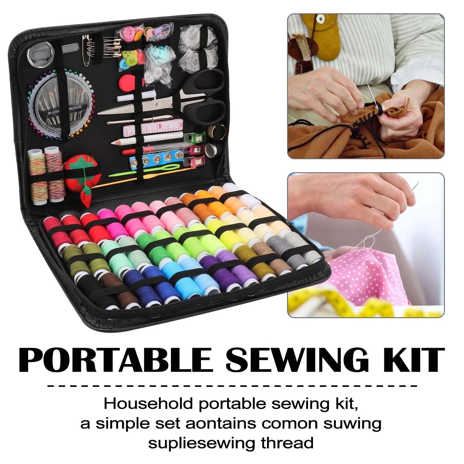 229pc Portable Large Sewing Kit Box Home Travel Set With Needles Thread Scissors