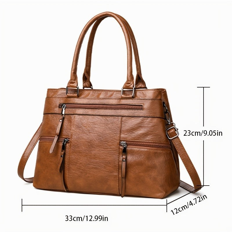 Vintage Large Capacity Tote Bag Women PU Leather Shoulder Handbag Crossbody