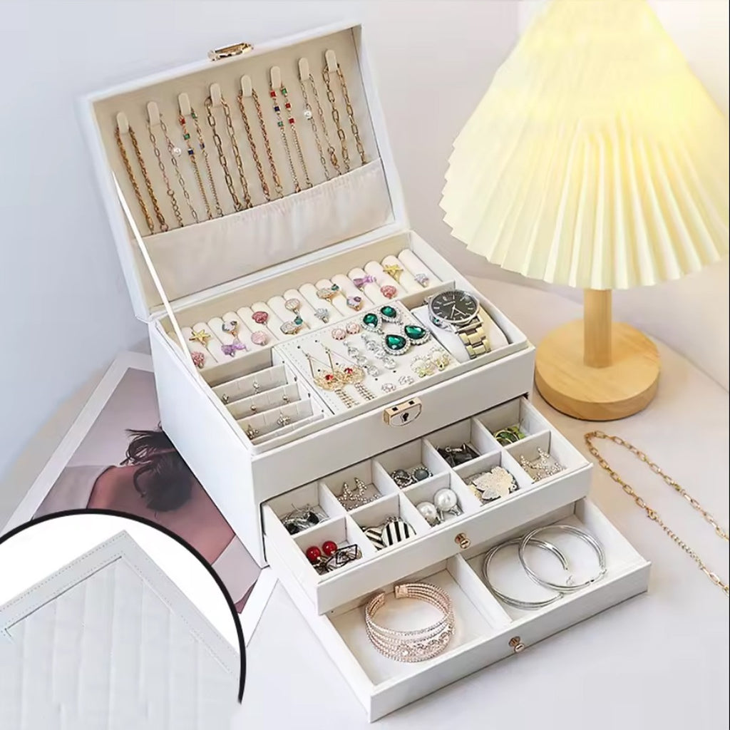 Large 3 Layer Jewellery Organizer Storage Necklace Storage Box Drawer Cabinet