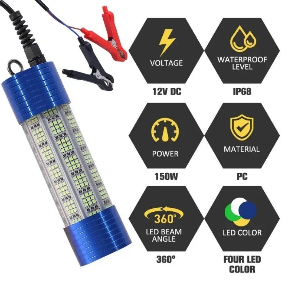 1PC Underwater Fishing Light DC12V 150W Green Blue LED Lure Bait Finder Lamp UK