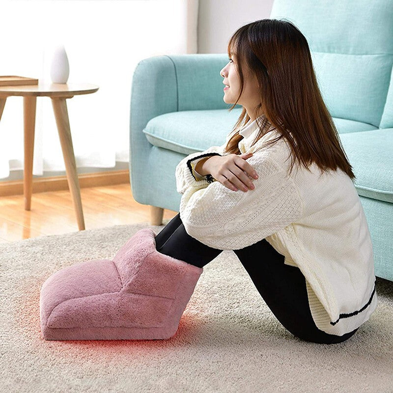 Unisex Electric Heated Foot Warmer Winter Home Office Plush Feet Warming Boot