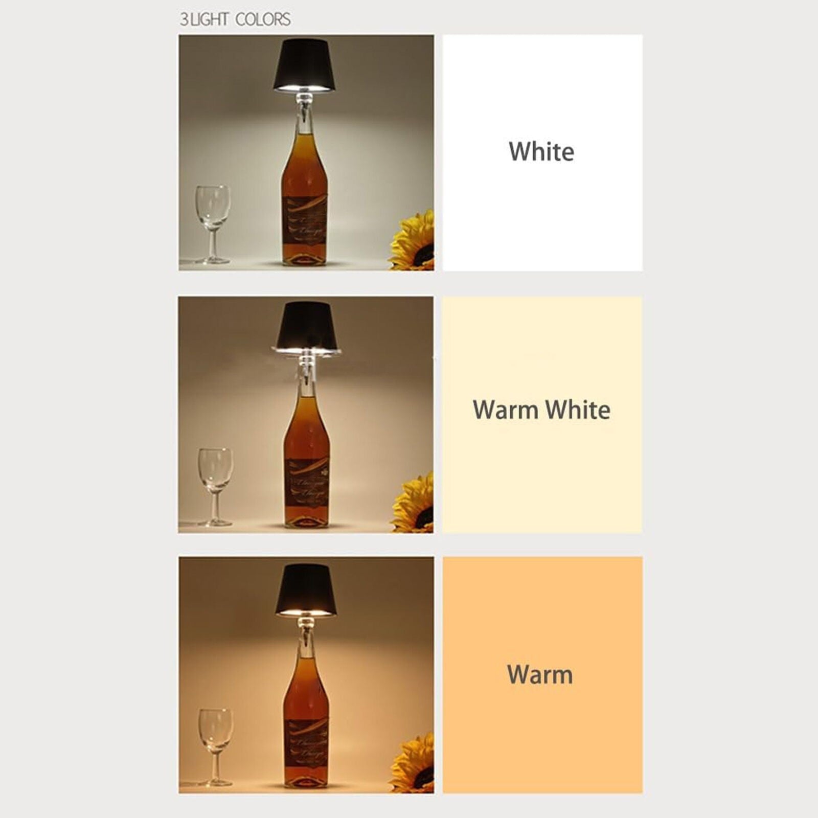 2*Wireless Bottle Table Lamp Touch 3 Color Stepless Dimming Night Bar Desk Light
