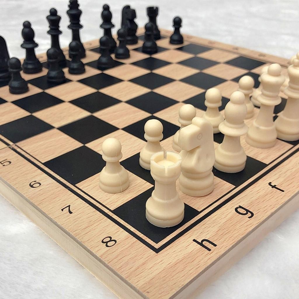 Large 3 In 1 Foldable Wooden Game Board Chess Checkers Backgammon Draughts Set