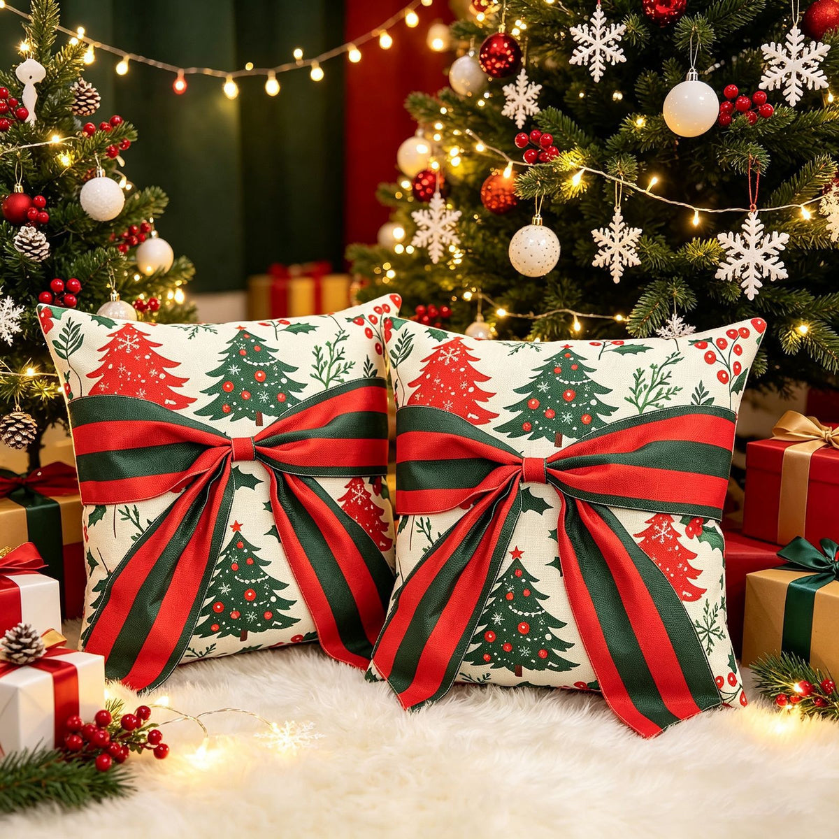 Christmas Cushion Covers with Bows, Sofa Cushion Covers