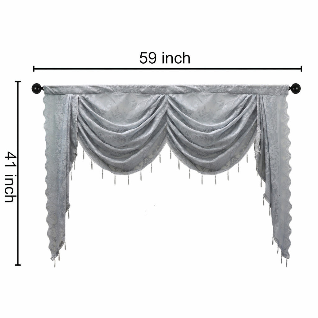 Swag for Windows Waterfall Valance Curtains Beaded Sheer Voile Drapes for Home