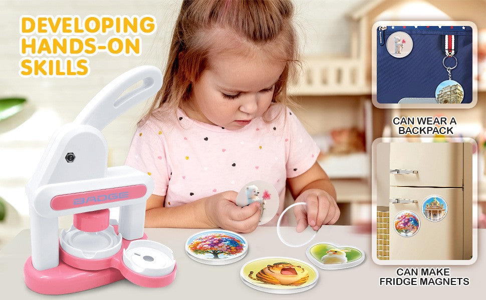 Manual 3-in-1 Badge Maker – DIY Button Pin & Fridge Magnet Toy for Children