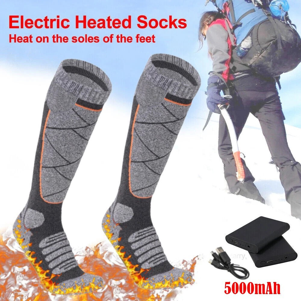 5000mAh Electric Heated Socks Foot Winter Warmer Sock Rechargeable Battery Power