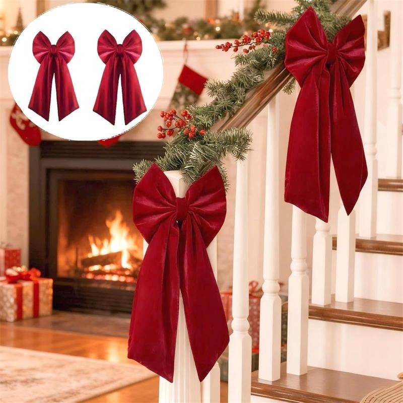 90cm Large Velvet Bowknot Christmas Tree Topper Retro Wine Red Bow Ornament