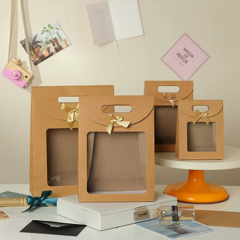 10Pcs Wholesale Cardboard Gift Bag with Windown Paper Cake Box Packing Supplies