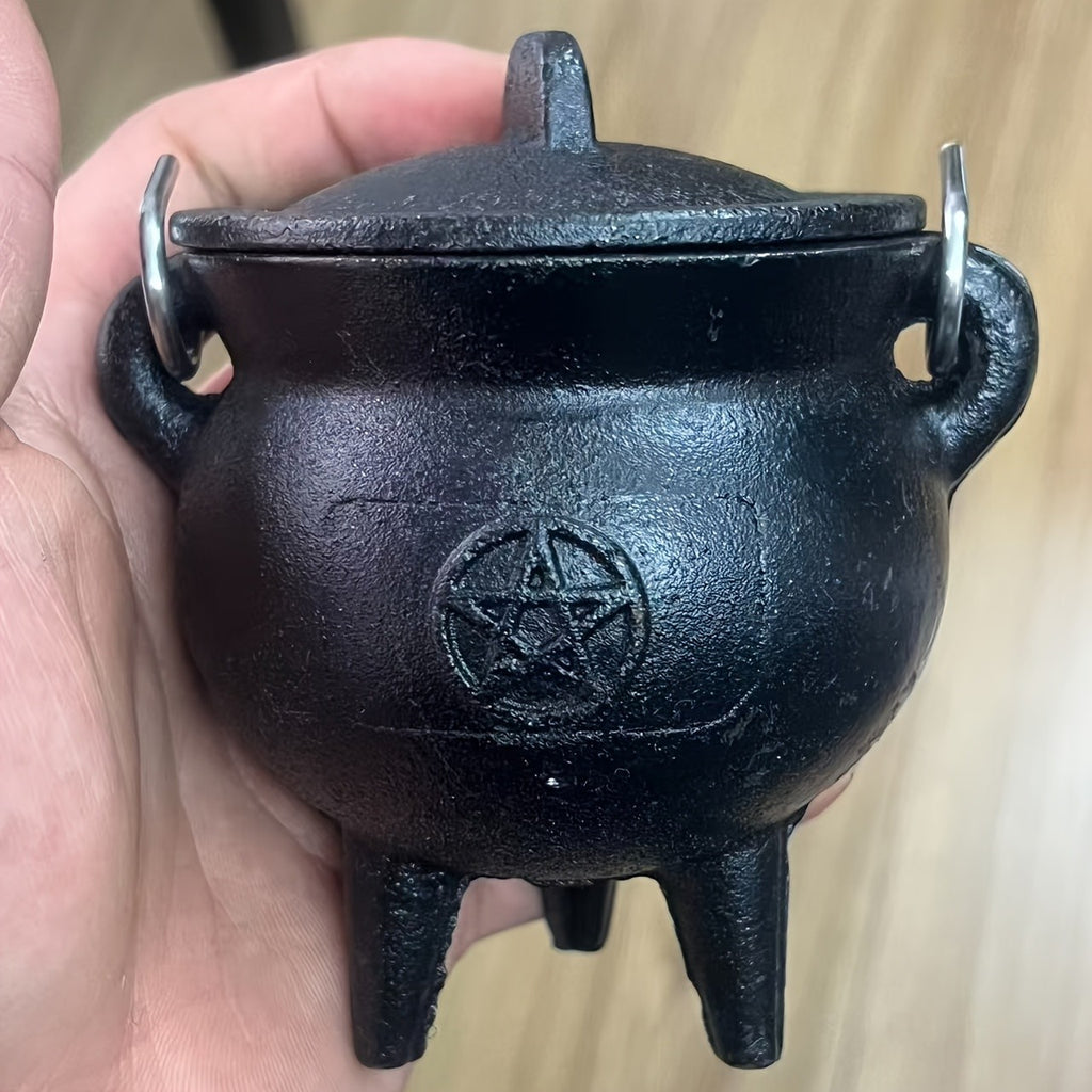 Small Cast Iron Witches Pentagram Cauldron Wicca Pagan Gothic Halloween Spells