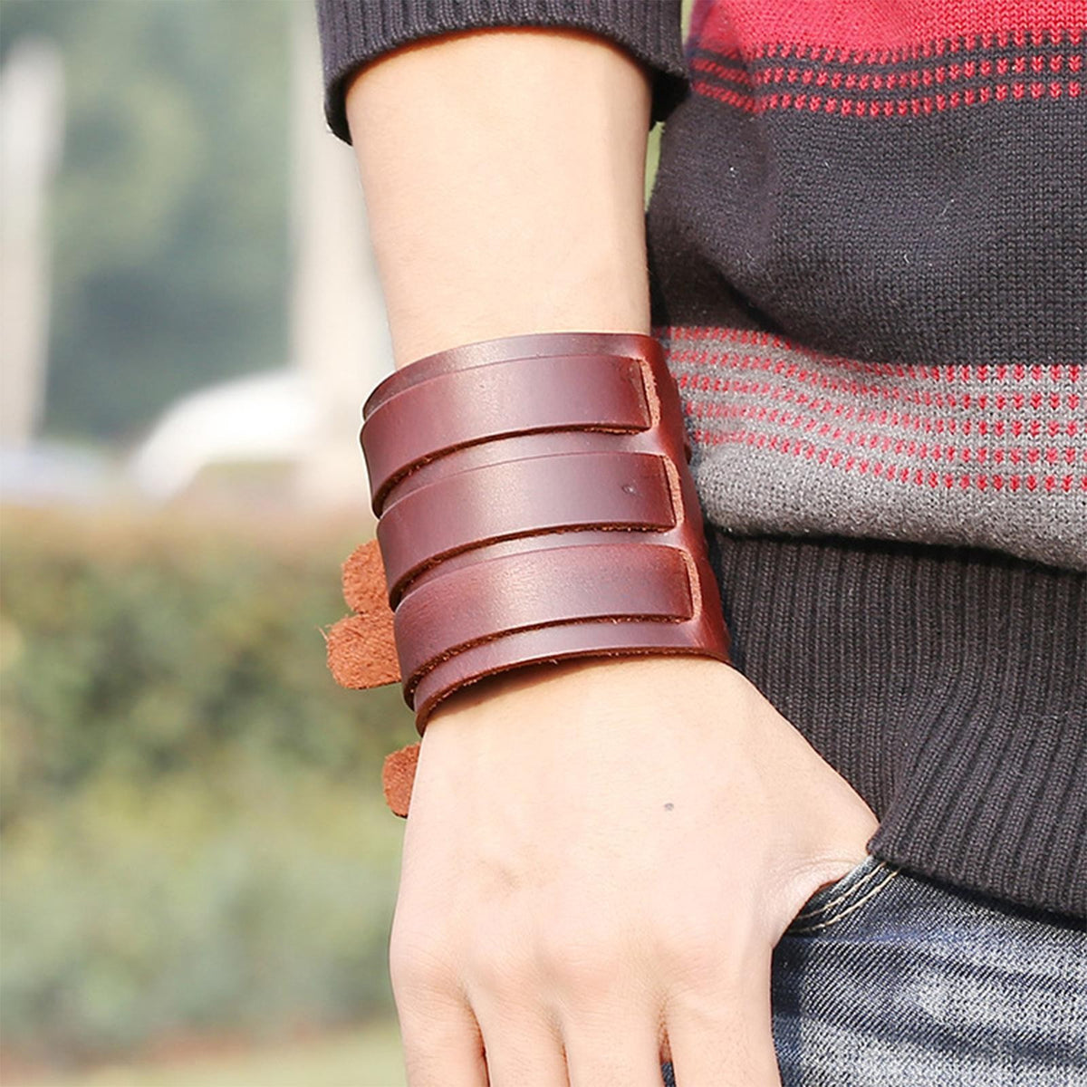 Men Cuff Bracelet Charm PU Accessories Wrist Bangle for
