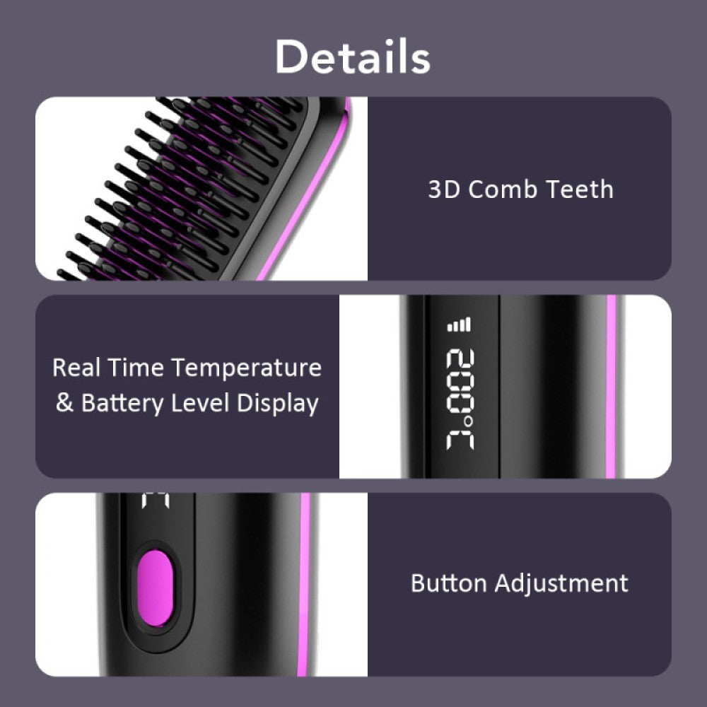 Go Brush Pro, Cordless Hair Straightener Comb, Ionic Heated Hair Brush, Ceramic~