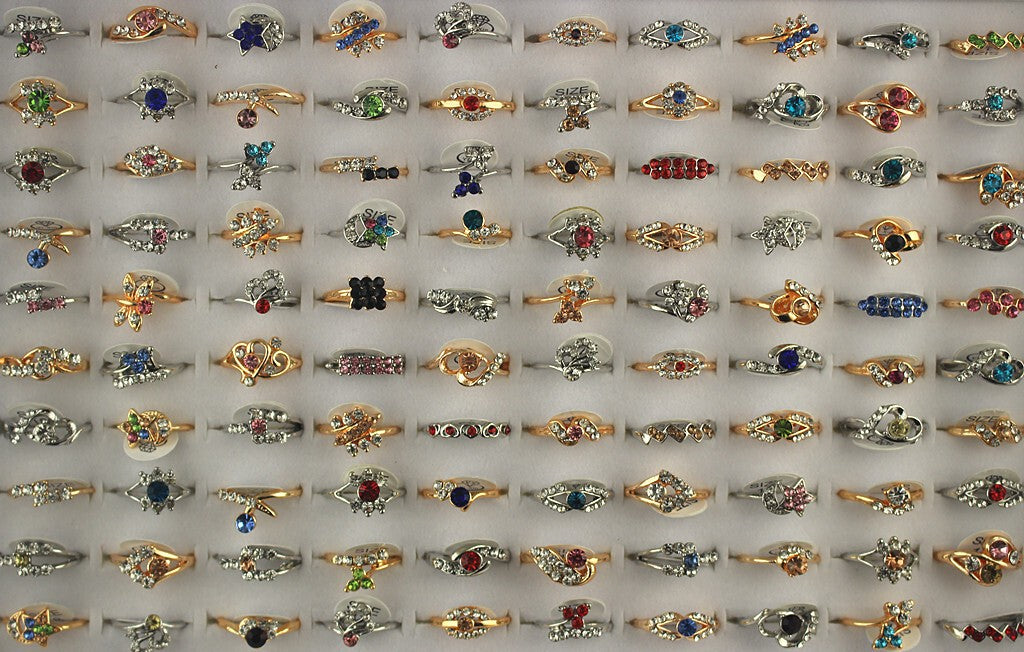 60pcs Mixed Style Rhinestone Rings Wholesale Lots Women Fashion Jewellery Ring
