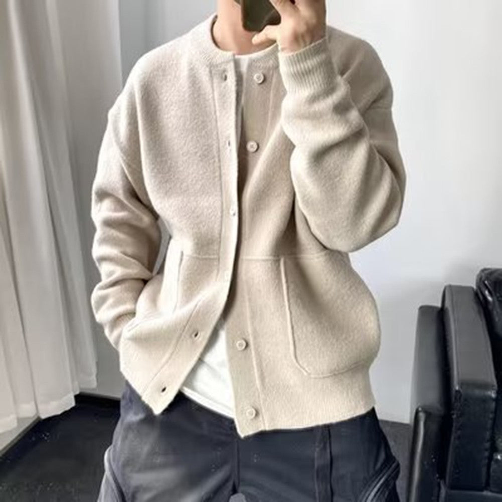 Men's Knitted Cardigan Brand New Condition Solid Color Cardigan For Daily Use