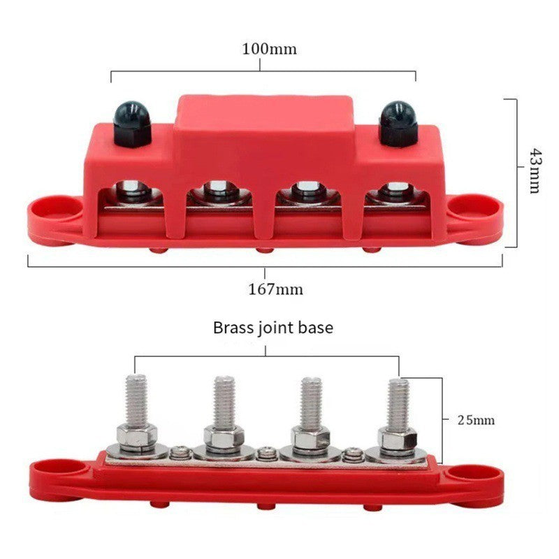 2pcs 12V 250A 4 Post Busbar Bus Bar Power Distribution M8 Red and Black Pair UK